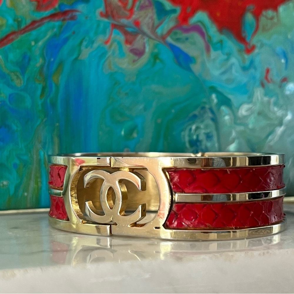 Vintage CHANEL Snakeskin Cuff Bracelet